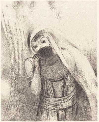 Hun trekker fra barmen en helt svart svamp og dekker den med kyss av Odilon Redon