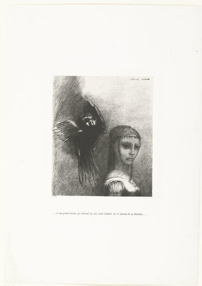 Og en stor fugl, som stiger ned fra himmelen, setter seg på kronen av frisyren hennes ...et un grand oiseau, qui descend du ciel, vient s