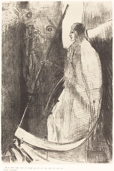 Og en annen engel kom ut av templet som er i himmelen, og han hadde også en skarp sigd av Odilon Redon