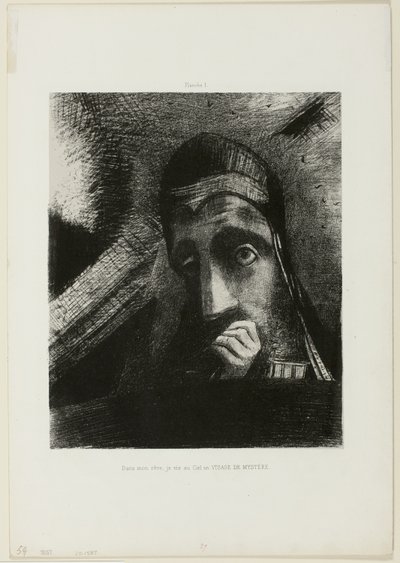 Face of Mystery (I min drøm så jeg i himmelen et FACE OF MYSTERY), plate 1 fra Homage to Goya av Odilon Redon