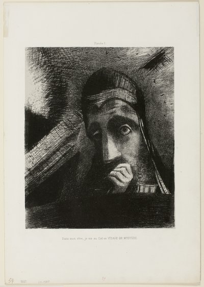 Face of Mystery (I min drøm så jeg i himmelen et FACE OF MYSTERY), plate 1 fra Homage to Goya av Odilon Redon