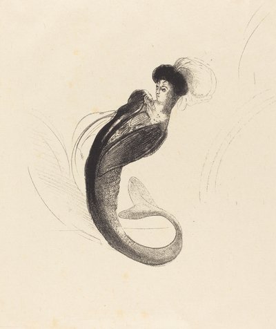 Femme a la torque ornee (kvinne med lue med plymer) av Odilon Redon