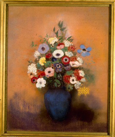 Stor bukett i blå vase av Odilon Redon