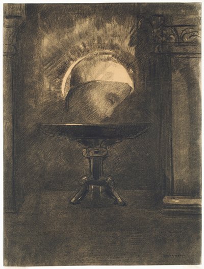Hode iført en frygisk hette, på en salver av Odilon Redon