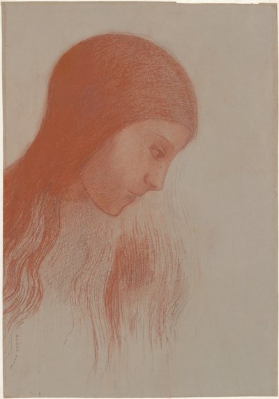 Hodet av en ung jente i profil av Odilon Redon