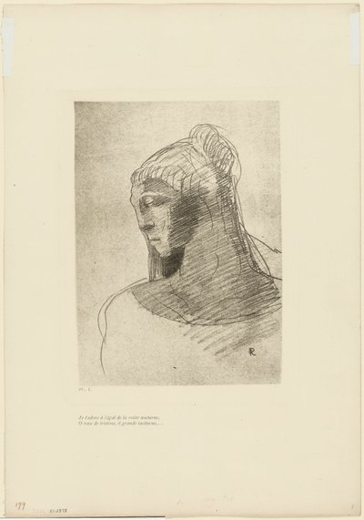 I Adore You as I Adore the Vault of the Night Sky, O Vessel of Sadness, O Tall Silent Woman, plate 2 av 9 av Odilon Redon