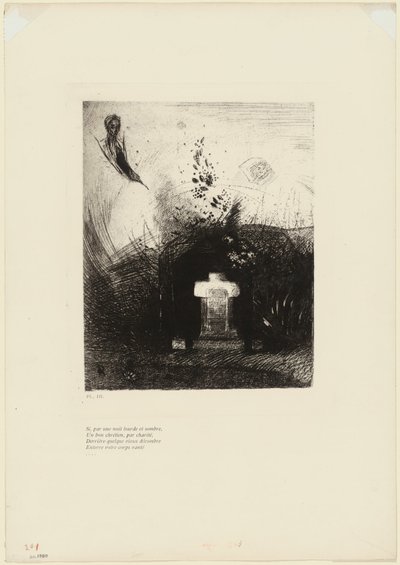 Hvis en god kristen på en nær mørk natt, av nestekjærlighet, bak en gammel ruin, begraver din buede kropp, plate 4 av 9 av Odilon Redon