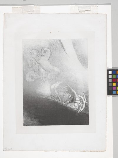He Falls Into The Abyss... (litografi på kinesisk applikasjonspapir) av Odilon Redon
