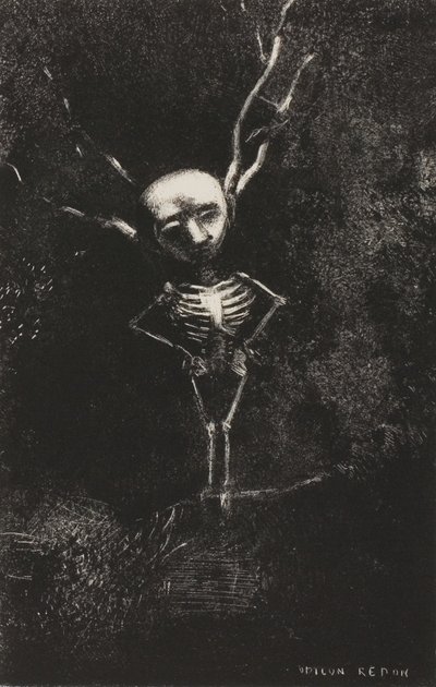 I labyrinten av grener dukket den bleke figuren opp, plate 2 av 7 av Odilon Redon