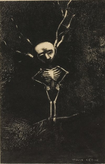 I labyrinten av grener dukket den bleke figuren opp, plate 2 av 7 av Odilon Redon