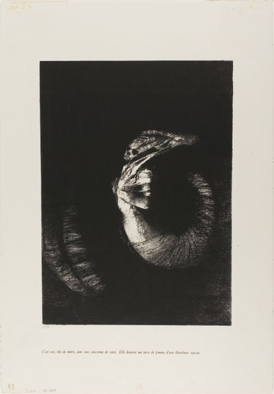 Det er en hodeskalle med roser... av Odilon Redon