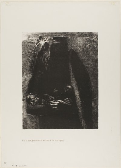 Det er djevelen, som bærer de syv dødssyndene under sine to vinger, plate 2 fra The Temptation of Saint Anthony (1. serie) av Odilon Redon