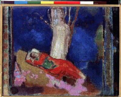 ""Ung kvinne som ligger under et tre"" (A Woman Lying Under The Tree) Maleri av Odilon Redon (1840-1916) 1900-1901 Gouache og tempera. Nabis. Eremitasjemuseet, St. Petersburg (Sankt-Petersburg) av Odilon Redon