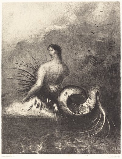 La sirene sortie des flots vetue de dardos (Sirenen kledd i mothaker, dukket opp fra bølgene av Odilon Redon