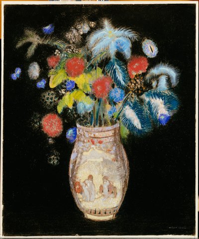 Stor bukett på svart bakgrunn, ca. 1910 av Odilon Redon