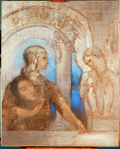 Den mystiske ridderen (olje på lerret) av Odilon Redon