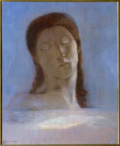 Les yeux clos Maleri av Odilon Redon (1840-1916) 1890 Søn. 0,44x0,36 m - Musee d