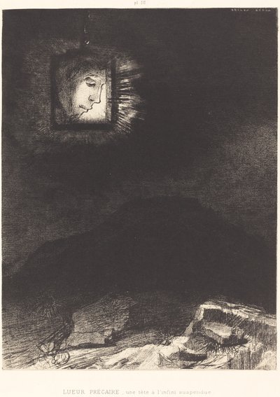 Prekært glimt, et hode hengende av Odilon Redon