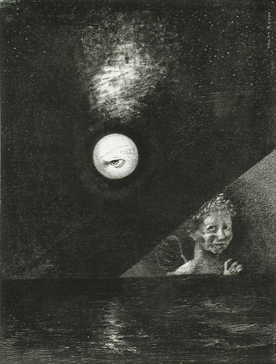On the Horizon, Angel of Certitude, og i den mørke himmelen, et spørrende blikk. Serie: For Edgar av Odilon Redon