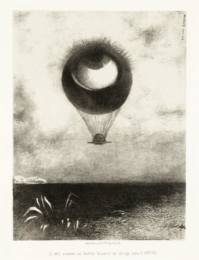 Illustrasjonsserie for Edgar Poe: "The Eye, Like a Strange Balloon, Mounts toward Infinity" Litografi av Odilon Redon (1840-1916) av Odilon Redon