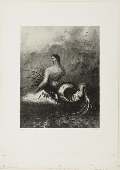 Siren Coming out of the Waves, Dressed in Flames, plate 4 av 8 fra "Les Origines" av Odilon Redon