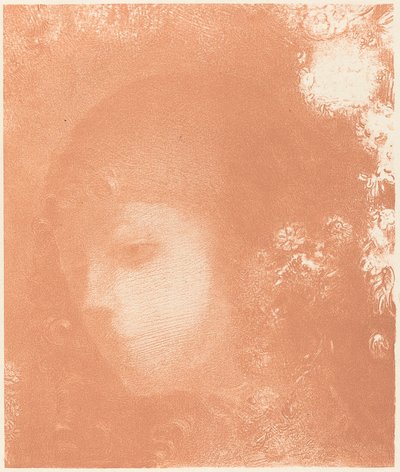Hodet til et barn med blomster av Odilon Redon