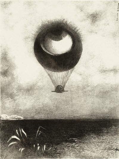 Øyet, som en merkelig ballong, stiger mot det uendelige. Serie: For Edgar Poe, 1882 av Odilon Redon