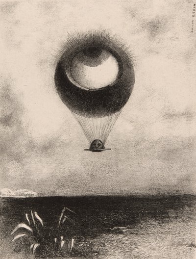 The Eye, Like a Strange Balloon Moves Towards Infinity, plate en fra To Edgar Poe av Odilon Redon