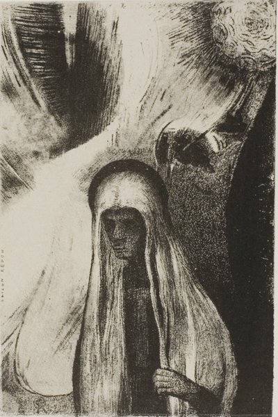 Den gamle kvinnen: "Hva er du redd for? Et bredt svart hull! Det er tomt, kanskje?", plate 19 av 24 av Odilon Redon