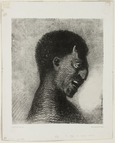 Satyren med det kyniske smilet, plate 5 av 8 fra "Les Origines" av Odilon Redon