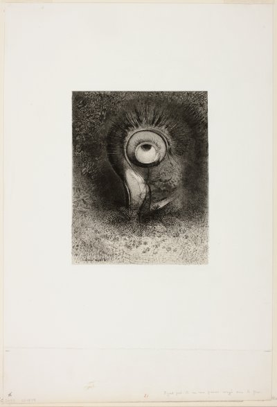 Det var kanskje et første syn forsøkt i blomsten, plate 2 av 8 fra "Les Origines" av Odilon Redon