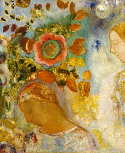 To unge jenter blant blomster, 1912 av Odilon Redon