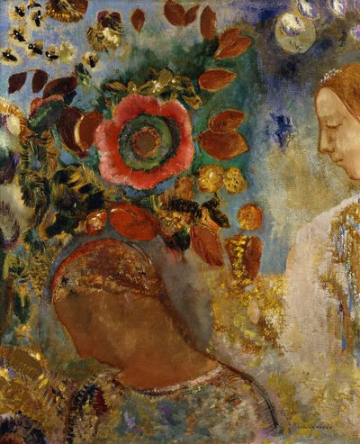 To unge jenter med blomster; To unge jenter i blomster, 1912 av Odilon Redon