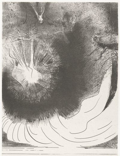 Ut de himmel viel en stor ster og en stor stjerne falt fra himmelen og brenner som en fakkel (tittel på objekt) Apocalypse of Saint John (serietittel) Openbaring van Johannes (serietittel) av Odilon Redon