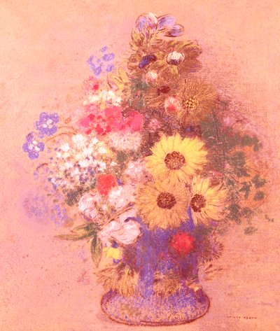 Vase med blomster (pastell om bord) av Odilon Redon