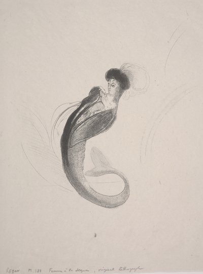 Kvinne som bærer en toque og en havfruehale av Odilon Redon
