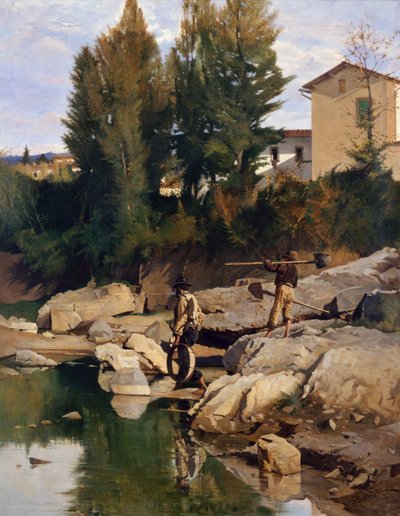 Renaioli (sandgravere) ved Mugnone-elven av Odoardo Borrani