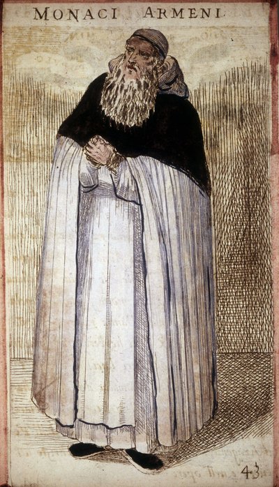 armensk munk. Tregravering. Det 16. århundre. av Odoardo Fialetti