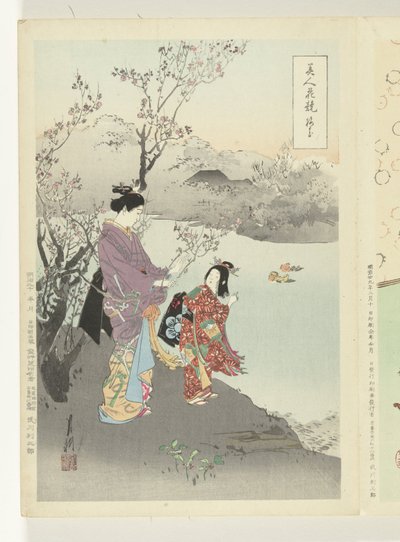 Beundrer plommeblomstringen Sammenligninger mellom skjønnheter og blomster (serietittel) Bijin hana kurabe (serietittel på objekt) av Ogata Gekko