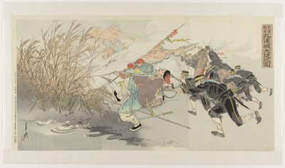 Den kinesisk-japanske krigen: Den store seieren ved Jiuliancheng Nisshin sensô Kûrenjô daishô no zu (tittel på objekt) av Ogata Gekko