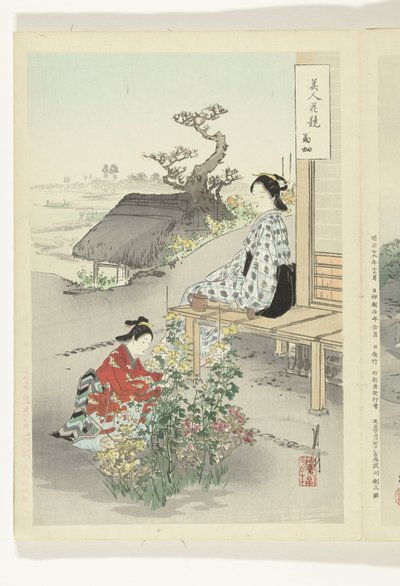 Tar vare på krysantemumene Sammenligninger mellom skjønnheter og blomster (serietittel) Bijin hana kurabe (serietittel på objekt) av Ogata Gekko