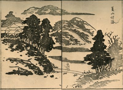 Landskap med figur som krysser en bro, 1809, 1924. av Ogura Tokei