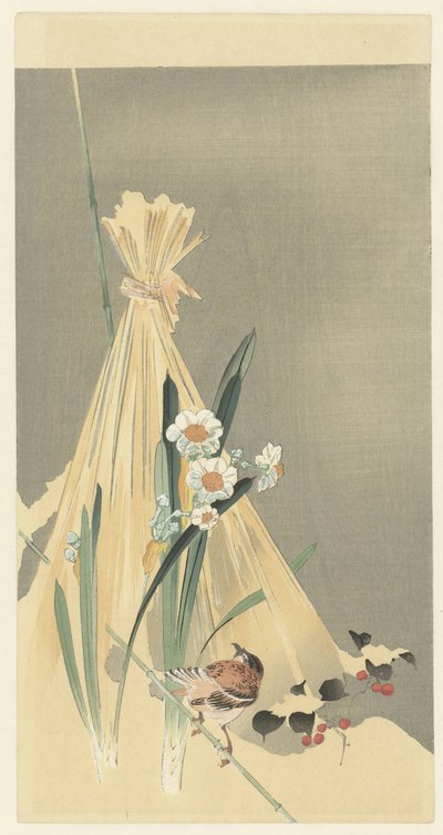 Sangfugl ved høybunt av Ohara Koson (attributed to)