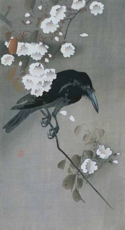 Kråke i en kirsebærblomstgren av Ohara Koson