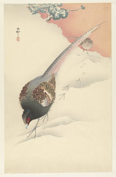 Fasanpar i snøen av Ohara Koson