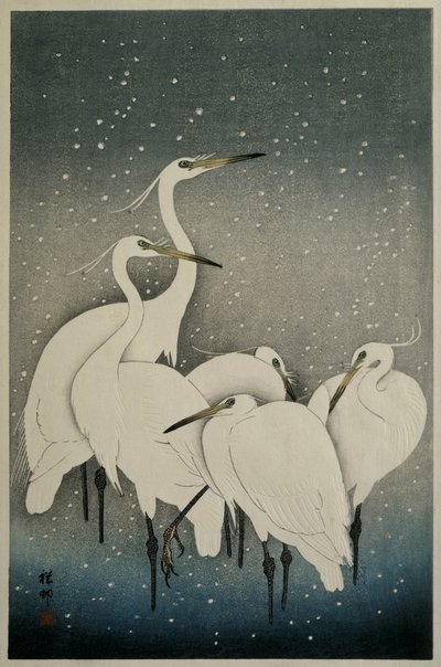 Gruppe av egrets av Ohara Koson