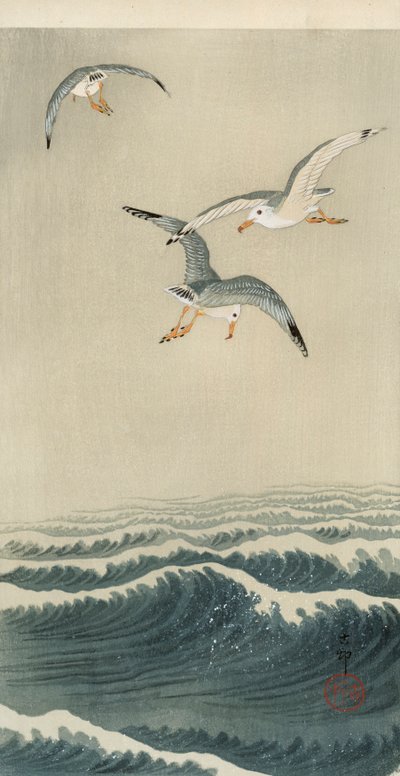 Måker til sjøs av Ohara Koson