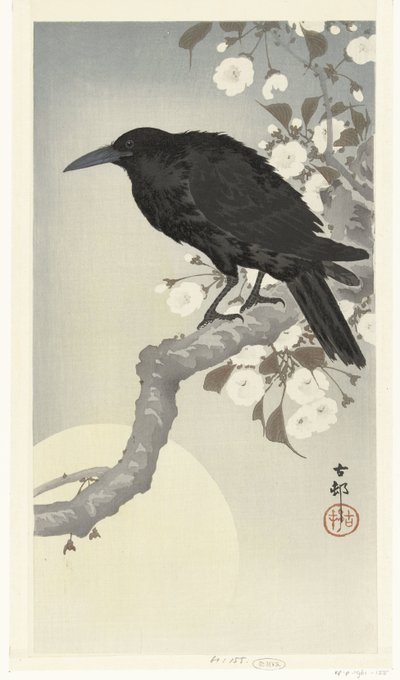 Kråke ved fullmåne av Ohara Koson