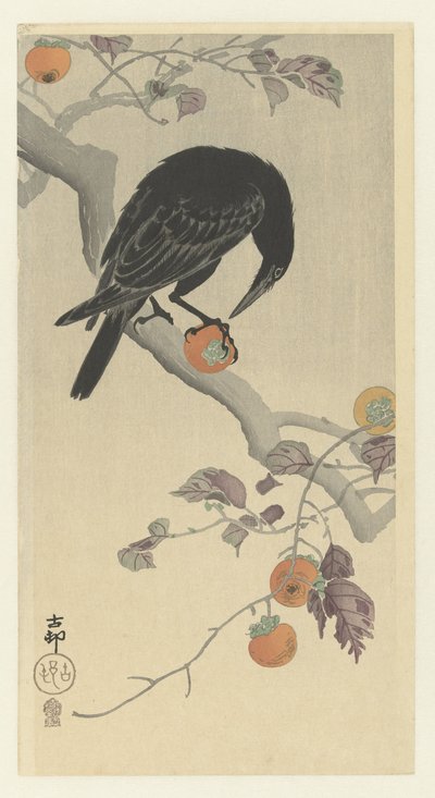 Kråke med persimmoner av Ohara Koson