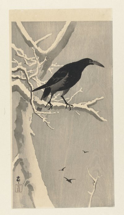 Kråke på snødekt tregren. av Ohara Koson